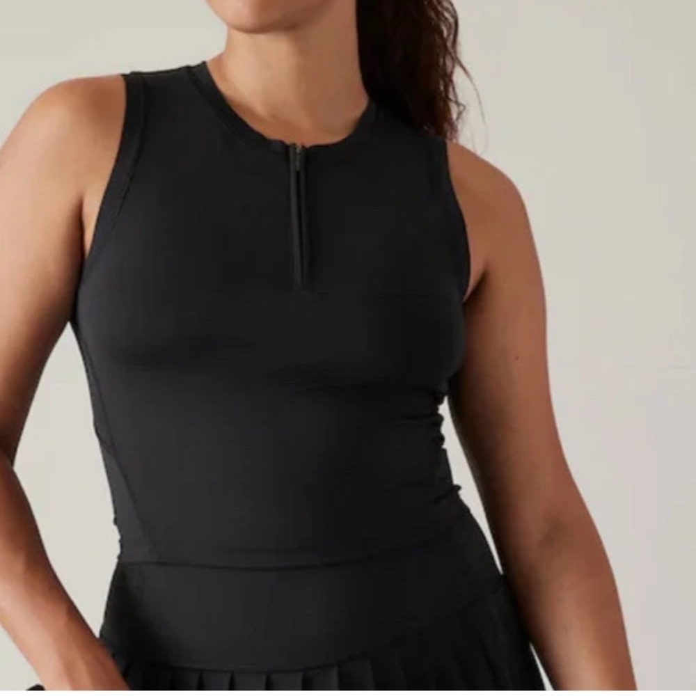 NWT Athleta Advantage Zip Up 1/4 Tank Black Tennis Small Spandex Stretch Gym Run